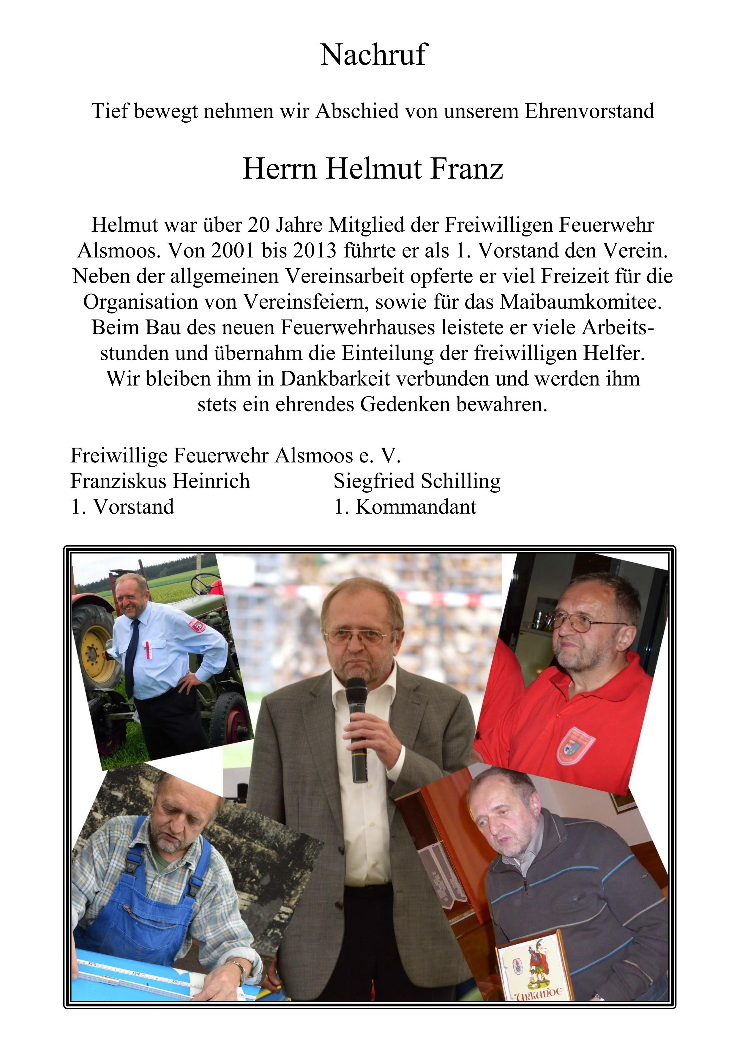 Nachruf Helmut Franz