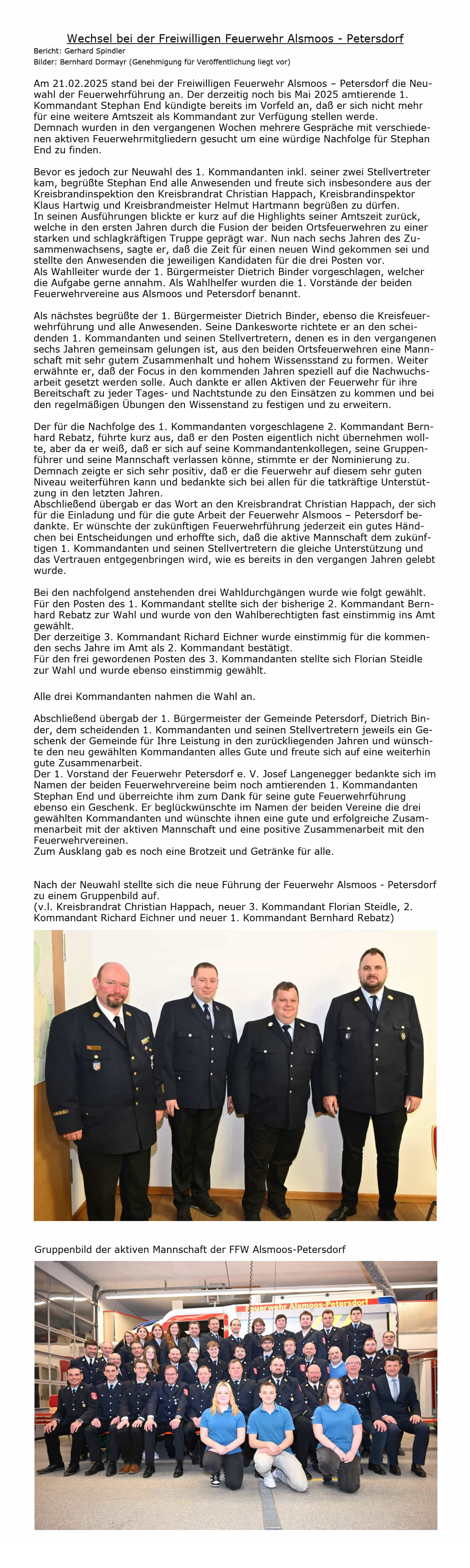 Wechsel bei der Freiwilligen Feuerwehr Alsmoos - Petersdorf